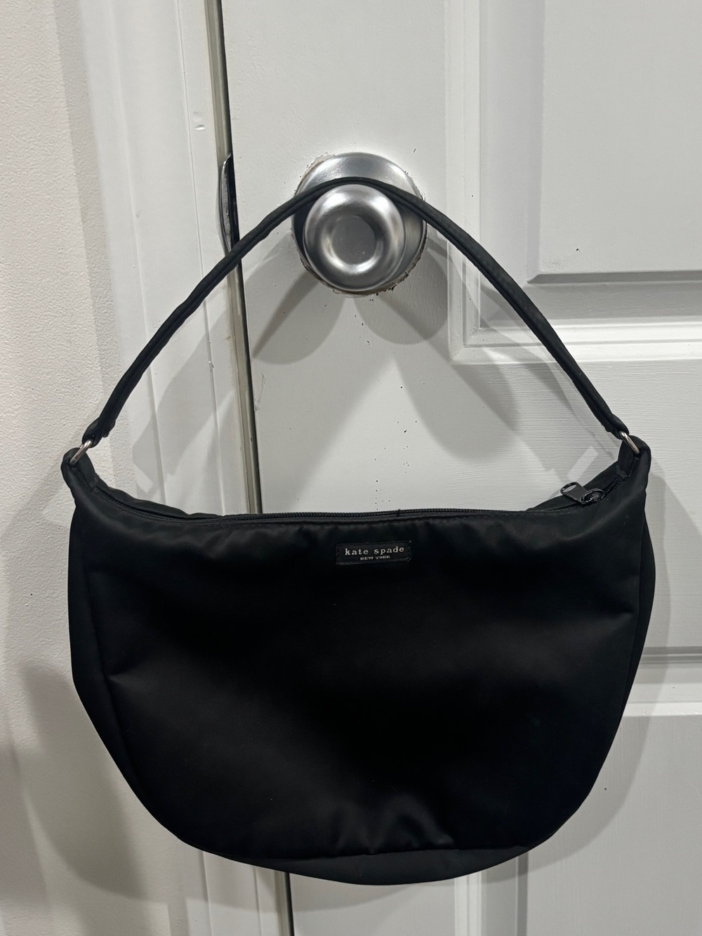 kate spade black nylon shoulder hobo bag with slim strap